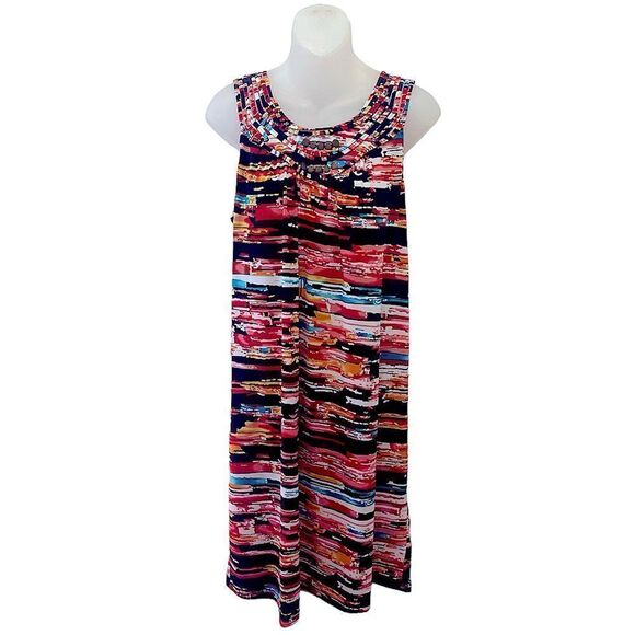 New Directions Sleeveless Tank Dress Bright Striped Summer Medium M - Picture 1 of 4